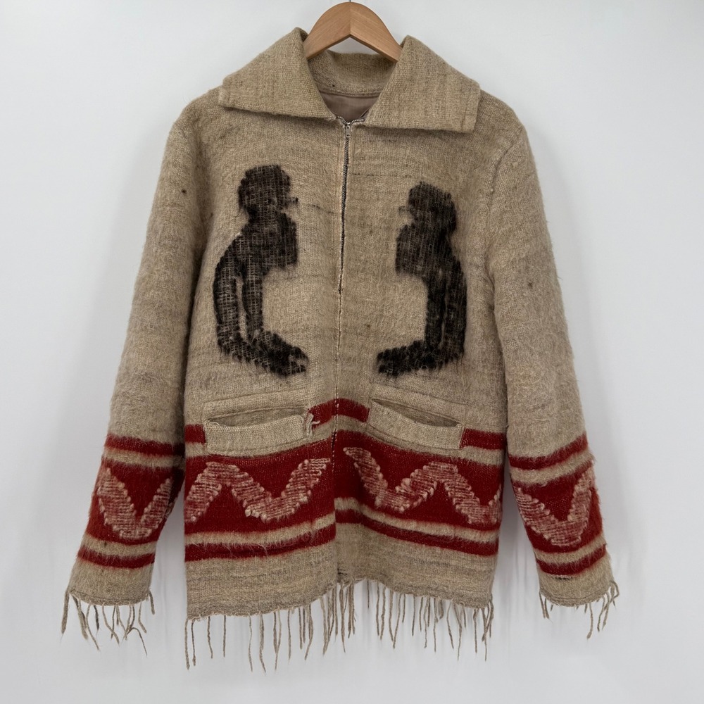 Vintage Unbranded Southwest Wool Fringe Jacket Horses Equestrian‎ Zip Coat Large